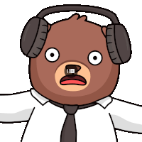 a cartoon bear wearing headphones and a white shirt and tie