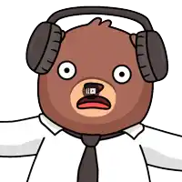 a cartoon bear wearing headphones and a white shirt and tie