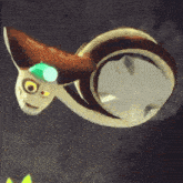 a close up of a cartoon character with a green light on its head