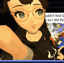 a cartoon character with glasses and a black shirt says " could n't find g "