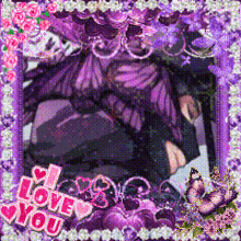 a purple frame with a picture of a woman and the words " i love you "