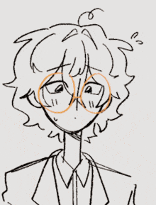 a drawing of a person with glasses and a flame behind them
