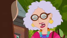 a cartoon drawing of a woman wearing glasses