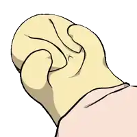 a cartoon drawing of a person 's ear with a cross on it