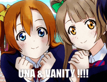 a picture of two anime girls with the words una & vanity