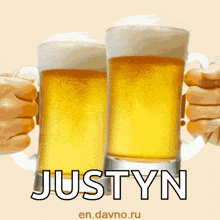 a happy birthday justyn greeting card with two beers