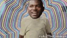 a man is standing in front of a psychedelic background and smiling ..