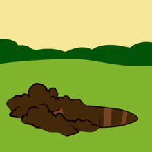 a cartoon of a cat digging a hole in the grass
