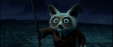 a panda is holding a stick and saying i dont know .