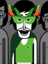 a cartoon of a man wearing a green mask and feathers on his head