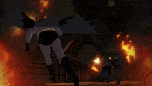 a cartoon of batman kicking another superhero