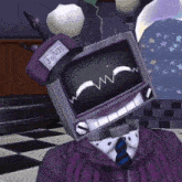 a cartoon character with a purple hat that says je vip on it