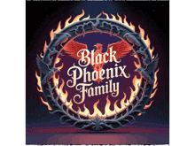 a logo for the black phoenix family with a circle of flames around it