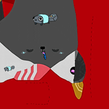 a cartoon drawing of a penguin with a sleeping bag on it