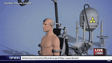 a cartoon of a man in a machine with the top news headline
