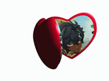 a pair of heart shaped mirrors with a pixelated character on one