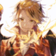 a pixelated drawing of a boy with horns