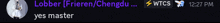 a black background with purple text that says yes master