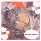 a puppet with a pencil in its mouth and the words meow meow meow
