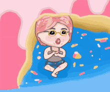 a cartoon drawing of a girl sitting in a pool