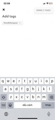 a screenshot of a cell phone with the add tags button
