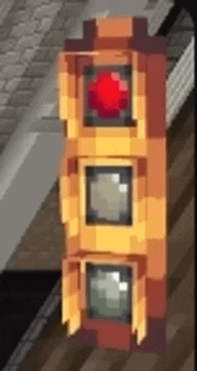 a pixel art drawing of a traffic light with a red light on .