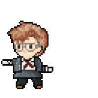 a pixel art drawing of a man wearing glasses and a suit .