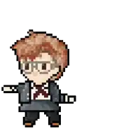 a pixel art drawing of a man wearing glasses and a suit .
