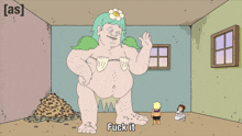 a cartoon of a woman with a flower in her hair says fuck it