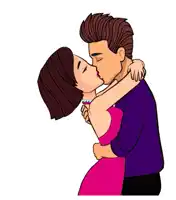 a man and a woman are hugging and looking at each other .