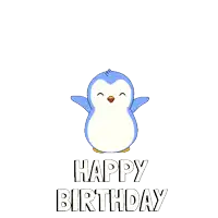a penguin is surrounded by confetti and the words happy birthday