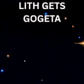 a poster that says lith gets gogeta with a red and yellow background