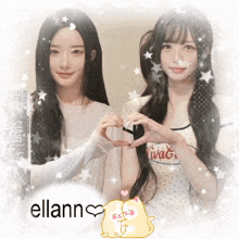 two girls are making a heart shape with their hands and the word ellann is in the corner