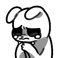 a black and white drawing of a rabbit with a sad look on his face