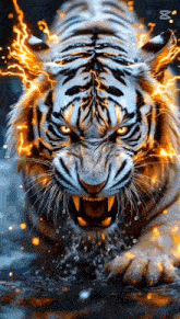 a tiger with fire coming out of its mouth