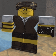 a yellow robot wearing a hat and goggles