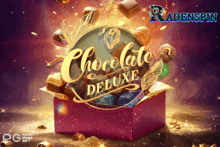 a poster for radenspin shows a box of chocolates