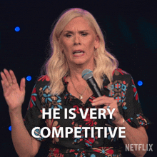 He Is Very Competitive Leanne Morgan GIF - He Is Very Competitive Leanne Morgan Leeanne Morgan I'M Every Woman GIFs