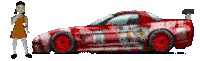 a red car with the words just get it on it