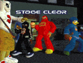 a group of cartoon characters are on stage clear