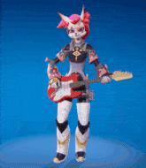 a cartoon character holding a red guitar with the word fender on it