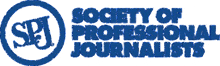 the logo for the society of professional journalists is blue