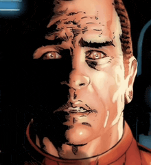 a close up of a man 's face with a shadow on his forehead