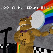 a cartoon of a teddy bear holding a rainbow flag with the time 3:00 am