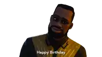 a man with glasses and a beard is smiling and says happy birthday