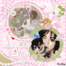 a collage of taehyung and a dog with the words cutie pie for you