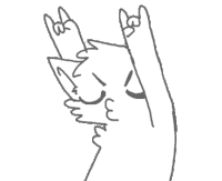 a black and white drawing of a cat giving a thumbs up