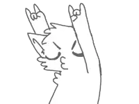 a black and white drawing of a cat giving a thumbs up