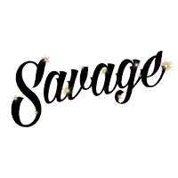the word savage is written in black on a white background