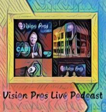 a poster for vision pros live podcast shows a man in a suit and tie